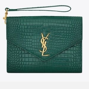 YSL SAINT LAURENT CROC EMBOSSED CASSANDRE CLUTCH